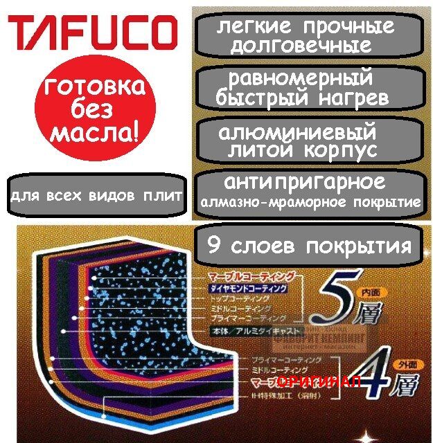 Японская антипригарная сковорода Tafuсo F-7121 24 см