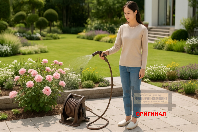 Японский шланг поливочный с катушкой и распылителем Takagi R220TBR